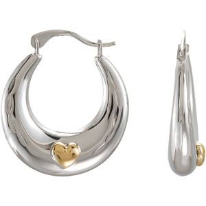 Hoop Earrings with 14KY Heart Accent