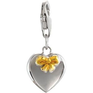 Heart Charm with Yellow Plated Bow Accent