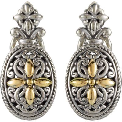 Filigree Design Omega Clip Earrings with 18KY Accents