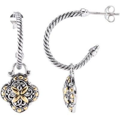 Hoop Earrings with Flower Shaped Dangles