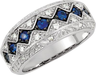 Genuine Blue Sapphire & Diamond Ring