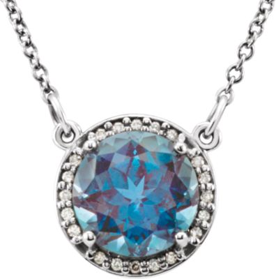14kt White Chatham® Created Alexandrite & .05 CTW Diamond 16" Necklace