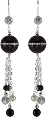 Onyx, Crystal, CZ & Freshwater Pearl Earrings