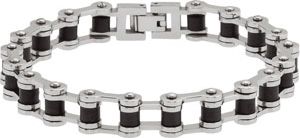 Stainless Steel Link Bracelet with Black Rubber