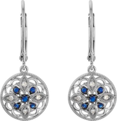 Genuine Blue Sapphire & Diamond Lever Back Earrings