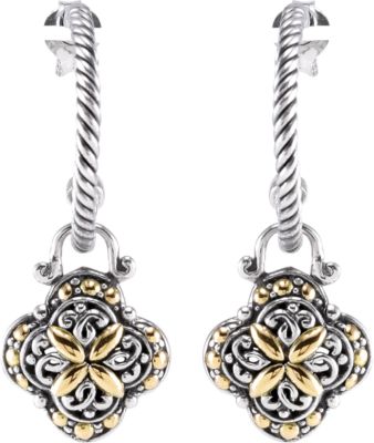 Hoop Earrings with Flower Shaped Dangles