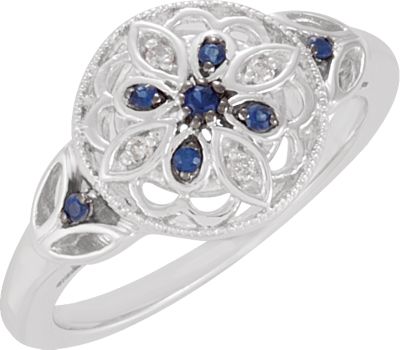 Genuine Blue Sapphire & Diamond Ring