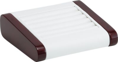 White Leatherette 5 Slot Ring Display with Cherrywood Trim