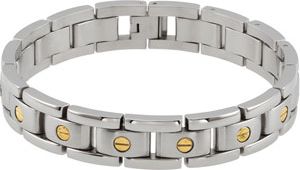 Stainless Steel Link Bracelet with 14KT Yellow Accents
