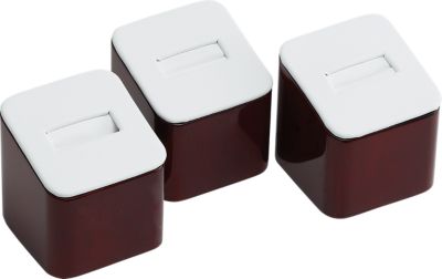 White Leatherette Small Ring Pedestals with Cherrywood Trim
