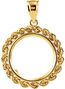 2.5mm Solid Rope Tab Back Frame Pendant for U.S. $2.50 or 1/10 Ounce Chinese Panda Coin