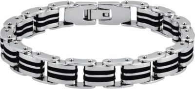 Stainless Steel Double Bike Link Bracelet with Black Rubber
