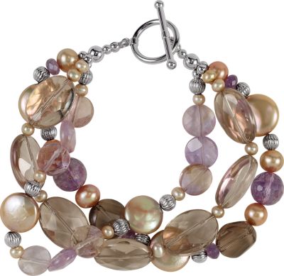 Freshwater Dyed Chocolate Cultured Pearl & Multi-Gemstone Bracelet