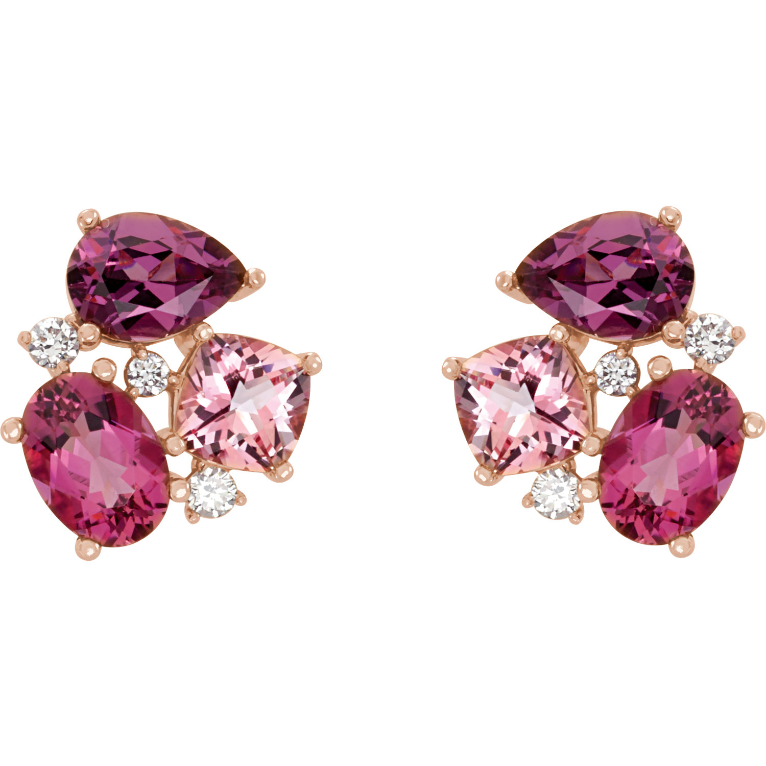14kt Rose Multi-Gemstone & 1/6 CTW Diamond Earrings