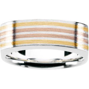 Gents Fashion Ring Sterling Silver and 18kt yellow / 18kt red Inserts