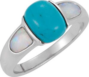 Genuine Chinese Turquoise and Opal Ring