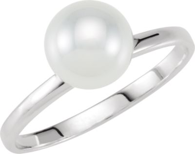 Stackable White 8.0mm Glass Pearl Ring