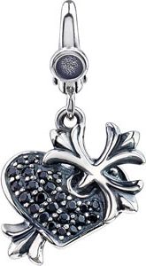 Black CZ Heart & Cross Charm