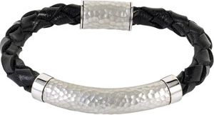 Men's Leather & Hammer Finish Bracelet with Magnetic Clasp