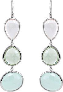 Genuine Rose Quartz, Green Quartz and Aqua Blue Chalcedony Earrings