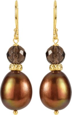 Freshwater Dyed Chocolate Cultured Pearl & Smoky Quartz Earrings