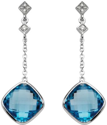 Genuine Checkerboard Swiss Blue Topaz & Diamond Earrings