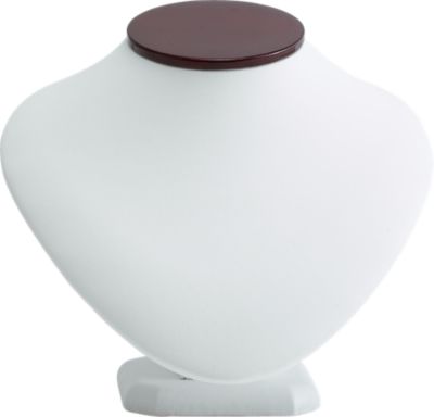 White Leatherette Small Neckform with Cherrywood Trim