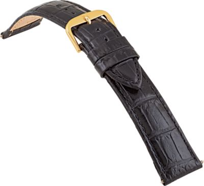 20mm Ladies Long Alligator Grain Padded Black Watch Strap