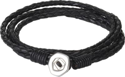Braided Leather Wrap Bracelet with Stainless Steel End