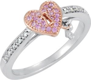 Genuine Pink Sapphire & Diamond Heart Ring