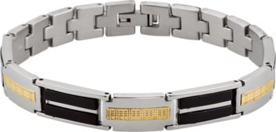 Stainless Steel Bracelet with 10kt Yellow & Onyx Inlays