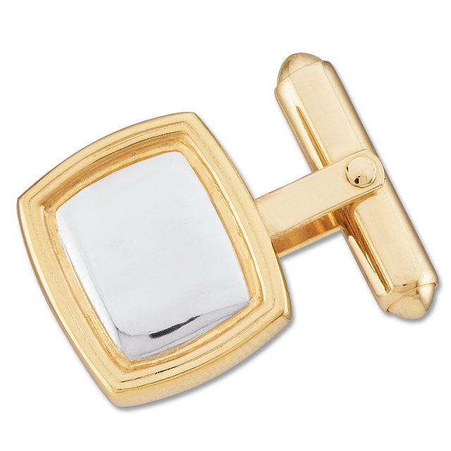14K Yellow & White 14x16mm Square Cuff Link-Each