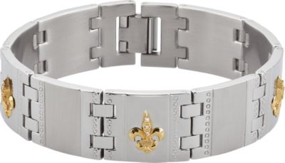 Stainless Steel Bracelet with 10kt Yellow Fleur-de-lis and .09 ct tw Diamonds