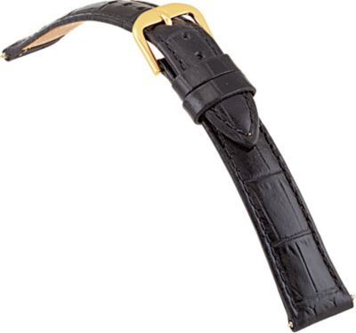 16mm Ladies Long Alligator Grain Padded Black Watch Strap