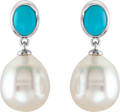 South Sea Cultured Pearl & Genuine Turquoise Earring
