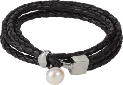 Braided Leather Wrap Bracelet with Pearl End