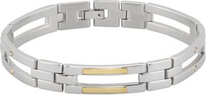Stainless Steel Link Bracelet with 14KT Yellow Accents