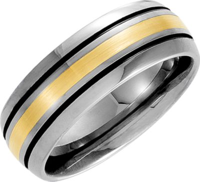8.3mm Dura Tungsten&reg; Slight Domed  Black Antiqued Band with 14kt Yellow Inlay
