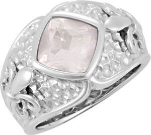 Genuine Rose Quartz Fleur-de-lis Ring