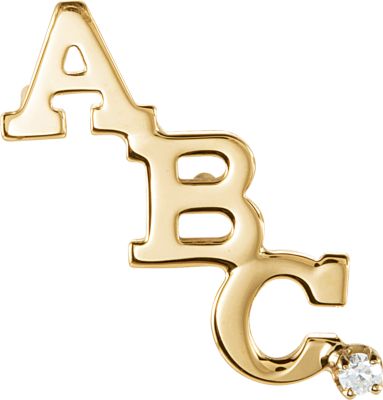 Block Initial Collar Pin With Diamond