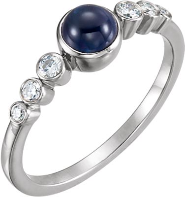 14kt White Blue Sapphire & 1/6 CTW Diamond Ring