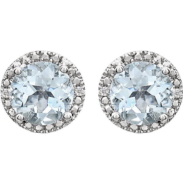 Sterling Silver Aquamarine & .01 CTW Diamond Earrings
