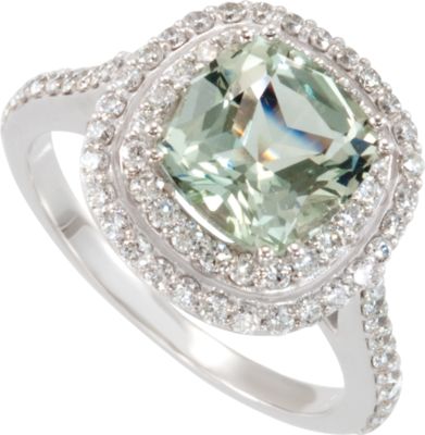 Genuine Green Quartz & Diamond Ring