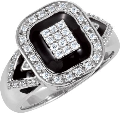 Cubic Zirconia Ring with Black Enamel