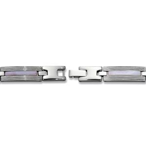 Amalfi&trade; Stainless Steel Link Bracelet with Pink Shell Inlay