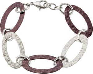 Amalfi&trade; Immersion Plated Stainless Steel Hammered Oval Link Bracelet