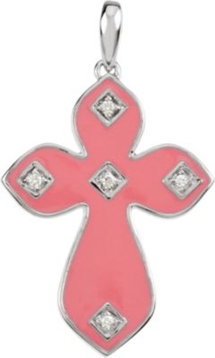 Pink Enamel Diamond Cross