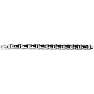 Stainless Steel Link Bracelet with Black Rubber