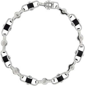 Stainless Steel Link Chain Bracelet with Black Rubber