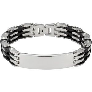 Stainless Steel Open Link Bracelet with Black Rubber 